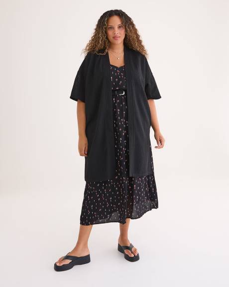 Cardigan long noir à manches kimono