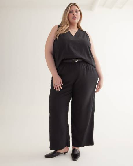 Linen Blend Wide-Leg Pull-On Pant