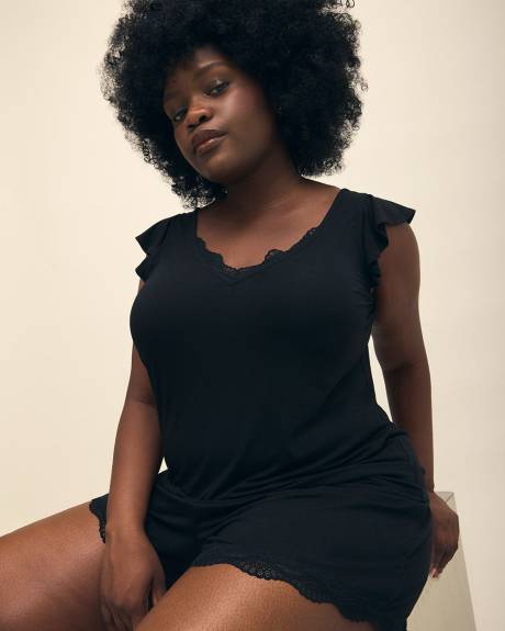 Responsible, Black Pajama Cami with Flutter Straps - Déesse Collection