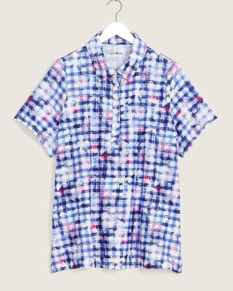 Gingham-Print Short-Sleeve Polo - Active Zone