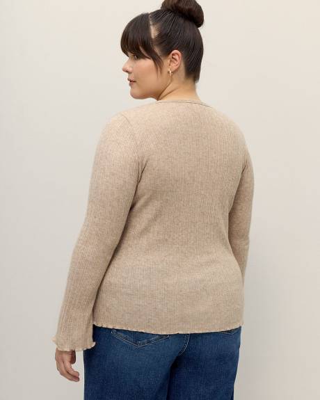 Ribbed Knit Top with Trumpet Sleeves - Addition Elle