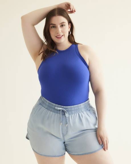 Sleeveless Rib Knit Halter Tank Top