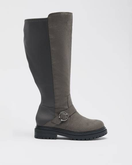 Extra Wide Width, Tall Lug Sole Boots with Round Buckle