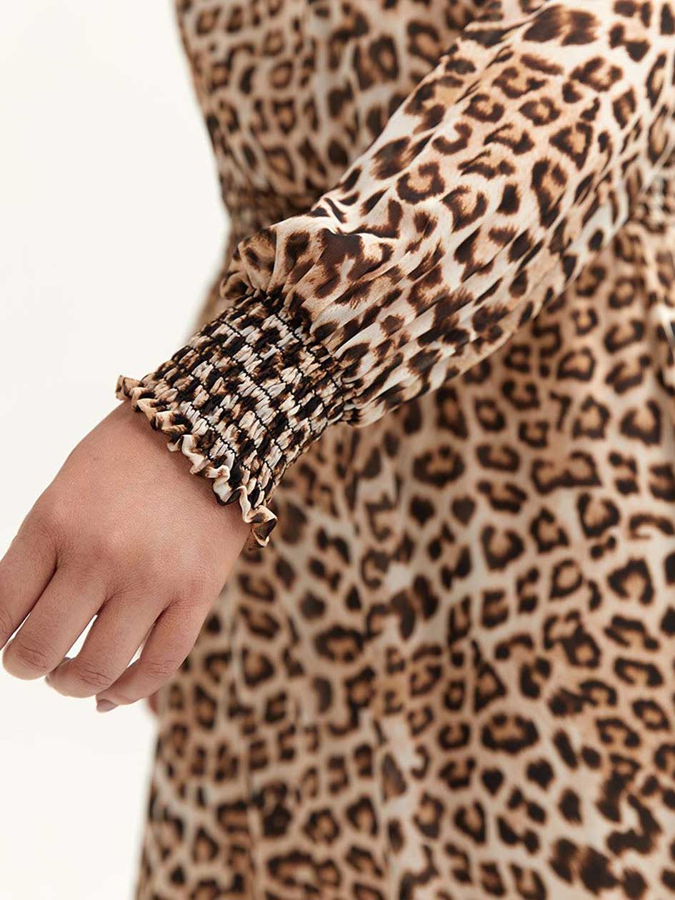 Leopard-Print Dress with Smocking Details