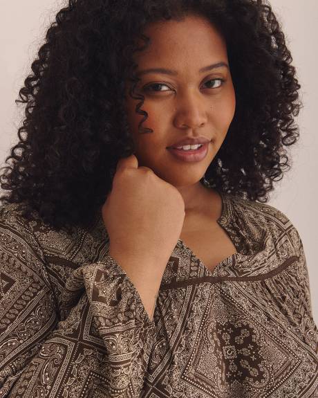 Responsible, Long-Sleeve Balloon Sleeve Blouse with Trim Detail