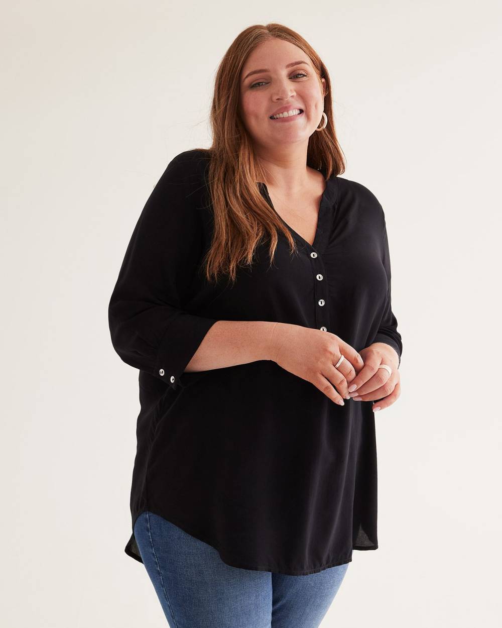 Buttoned Split Neck Woven Tunic