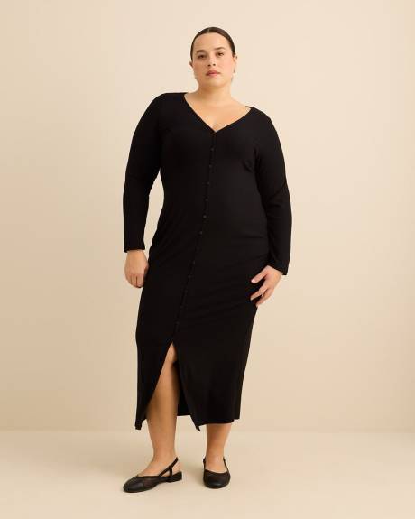 Chemise de nuit boutonn&eacute;e longue en tricot c&ocirc;tel&eacute; noir - ti Voglio