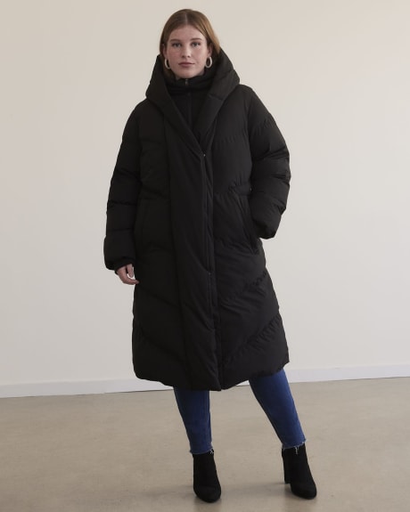 Responsible, Solid Long Hooded Puffer Jacket