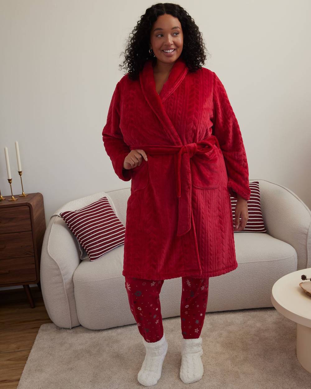 Robe de chambre rouge en molleton a maille torsadee ti Voglio Penningtons