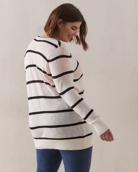 Stripe Tunic Cardigan With Buttons - In Every Story