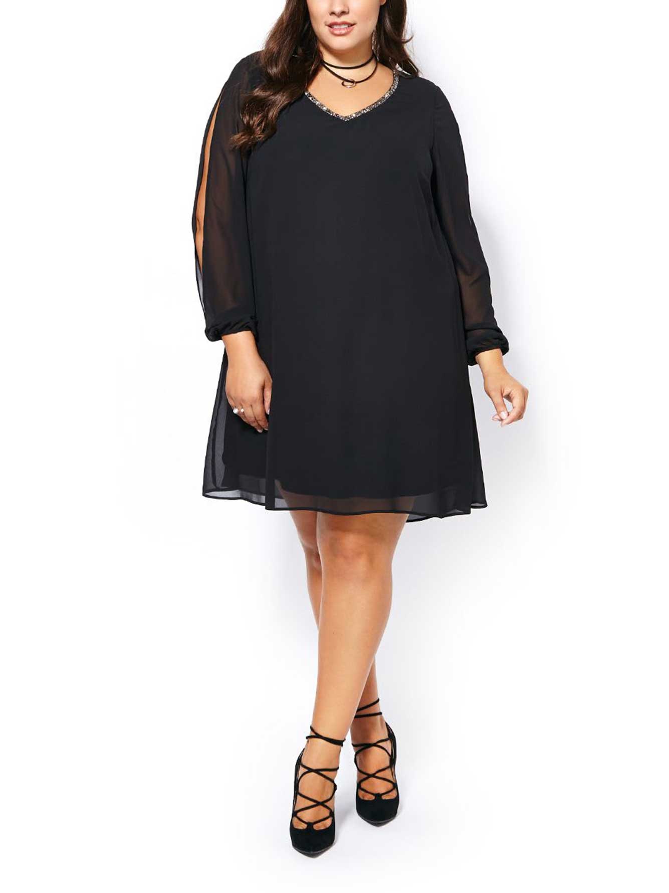Long Sleeve Black Chiffon Dress | Penningtons