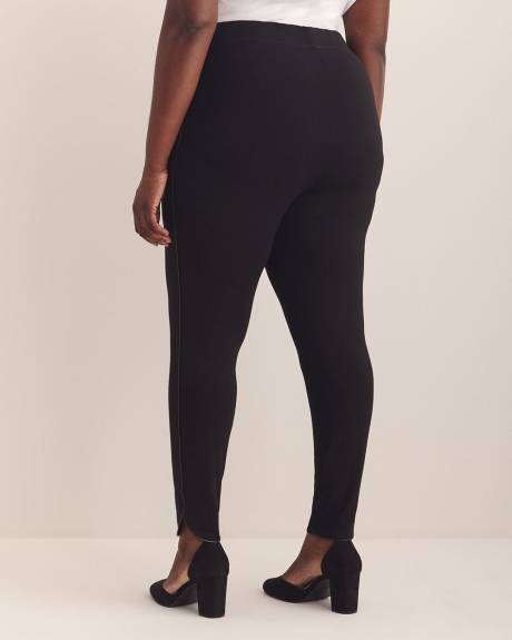 Legging tendance noir en pointe de Rome avec bande en faux cuir, tissu responsable