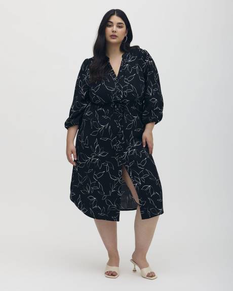 Silky Midi Shirt Dress with Waist Drawstring - Addition Elle