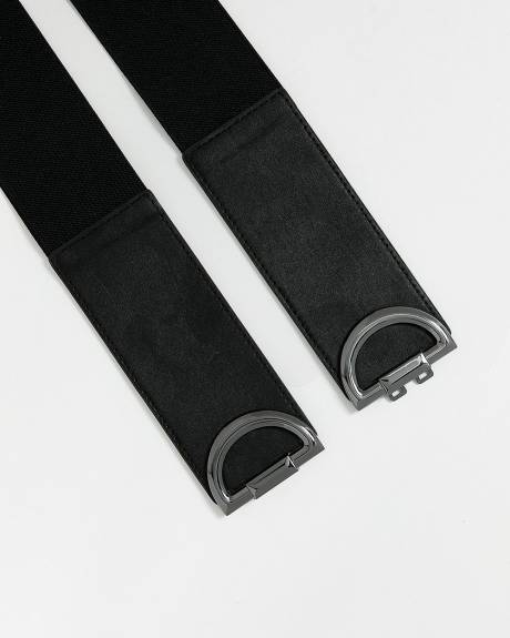 Black Elastic Belt with Double Semi-Circle Buckle