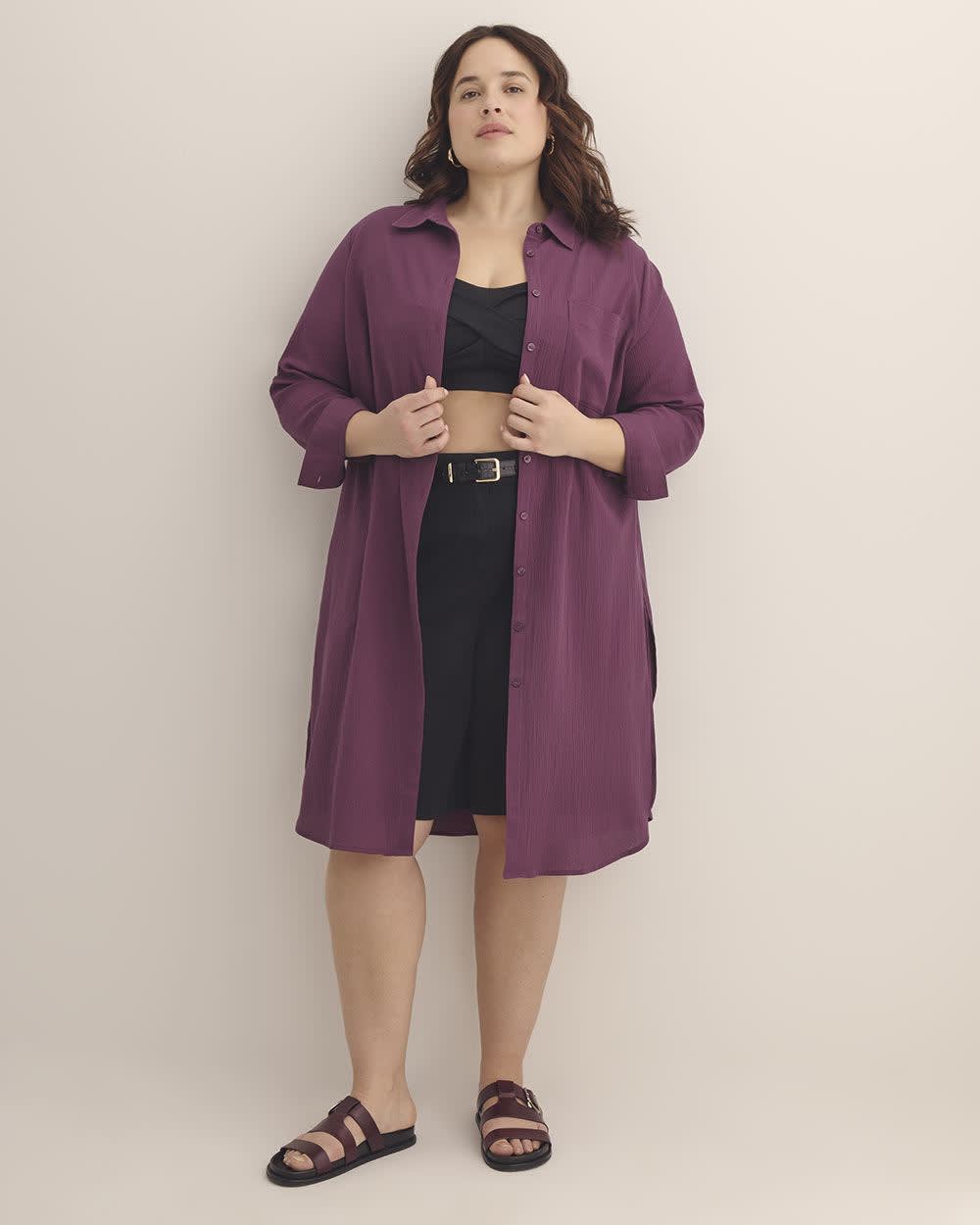 Cotton Buttoned Down Tunic Shirt