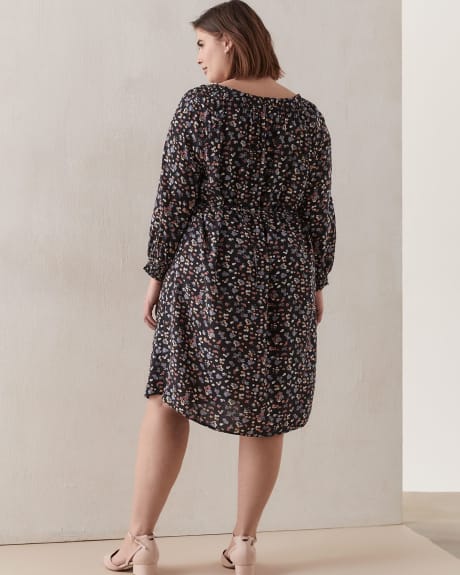 Printed Peasant Dress With Smocking Details - In Every Story