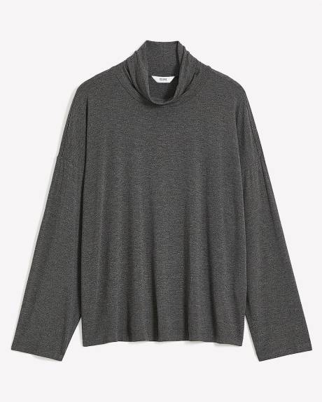 Grey Long-Sleeve Turtleneck Knit Top