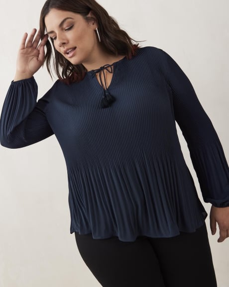 Responsible, Pleat and Release Solid Long-Sleeve Blouse