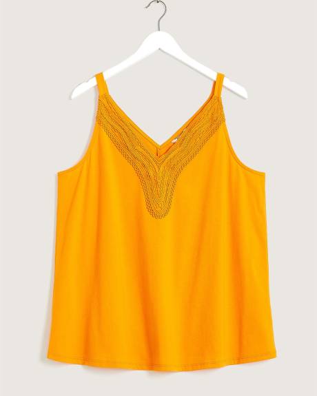 Sleeveless Top with Crochet V-Neckline