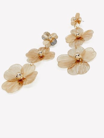Boucles d'oreilles dorées avec trois fleurs en maille