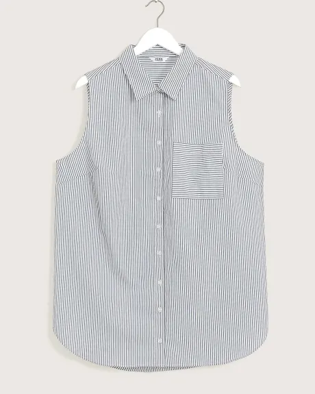 Striped Buttoned-Down Sleeveless Tunic Shirt