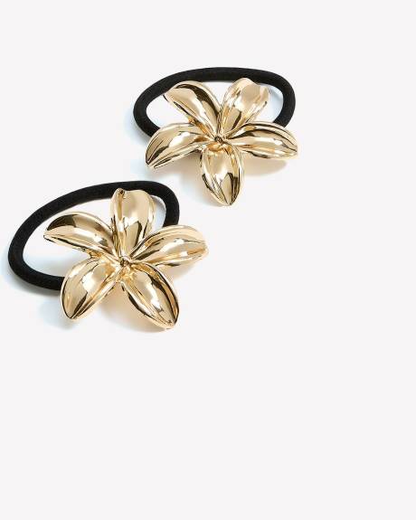 &Eacute;lastiques &agrave; cheveux avec fleurs dor&eacute;es, ens. de 2