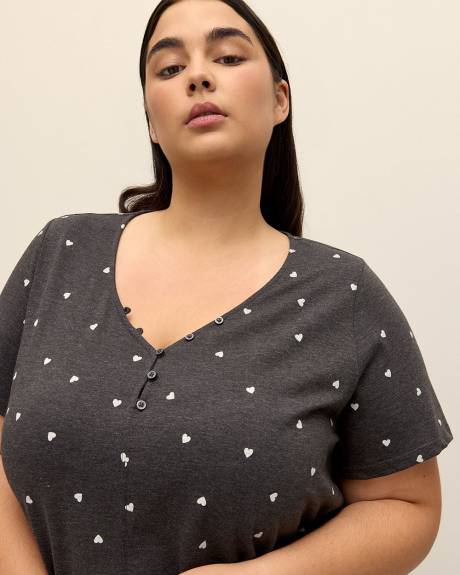 Robe de nuit longue à manches courtes imprimée - ti Voglio