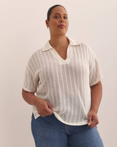 Short-Sleeve Sheer Polo Top