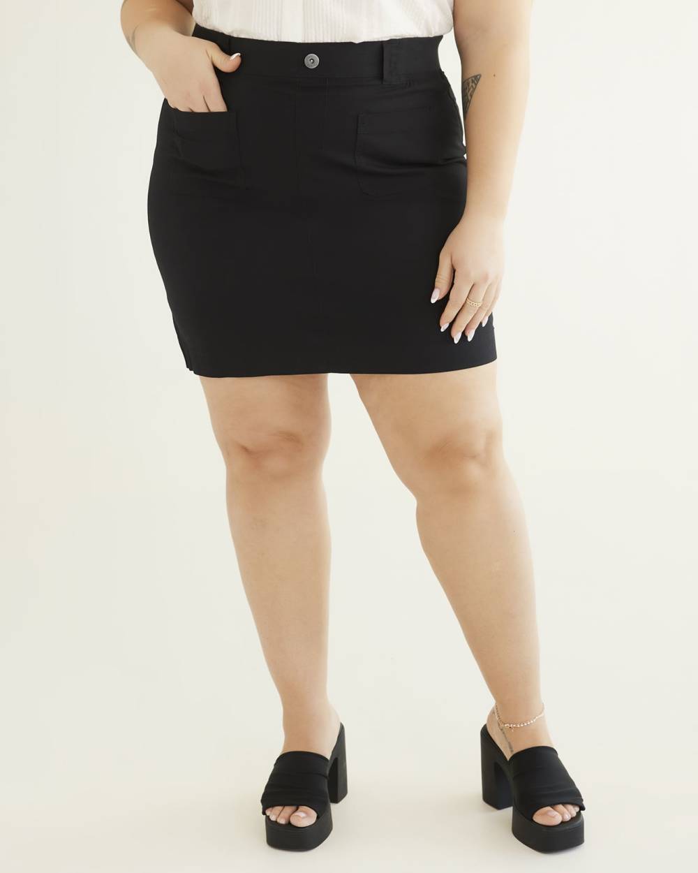 Cotton Cargo Skort with Rib Waistband