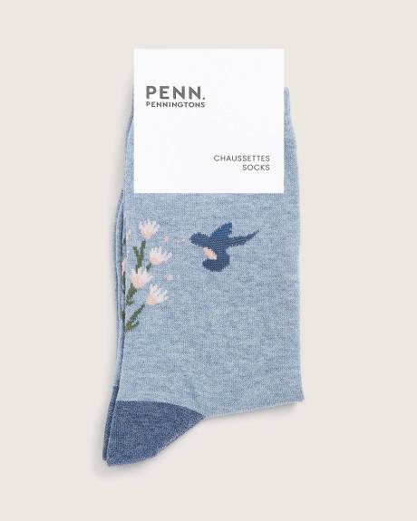 Crew Socks with Hummingbird Placement Print