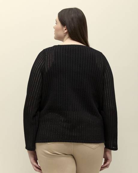 Long-Sleeve Crewneck Crochet Knit Top