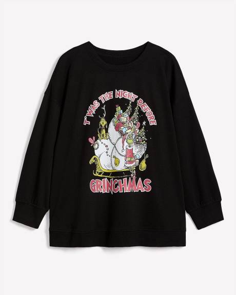 Black Crewneck Sweatshirt with Grinch Print