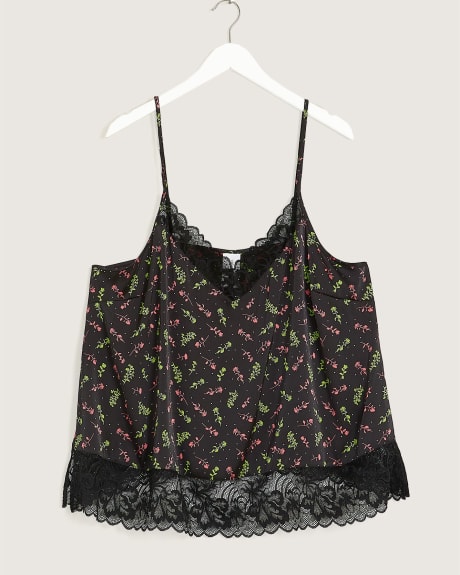 Sexy Floral Satin Cami with Lace Inserts - Déesse Collection