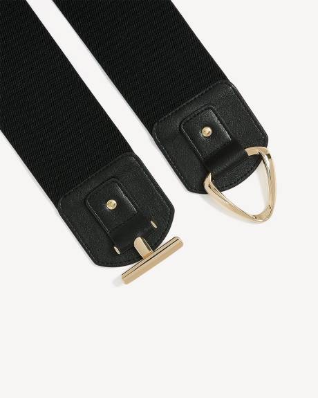 Ceinture élastique noire large avec fermoir triangulaire à bâtonnets