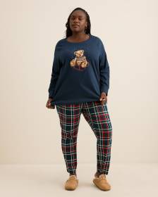 Teddy Bear and Plaid Print Knit Tunic Top and Legging Pyjama Set - ti Voglio Teddy Bear and Plaid Print Knit Tunic Top and Legging Pyjama Set - ti Voglio