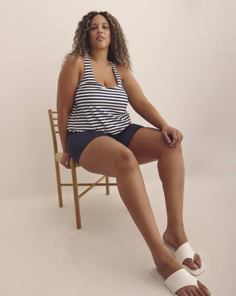 Blue Striped Tankini Top with Racer Back