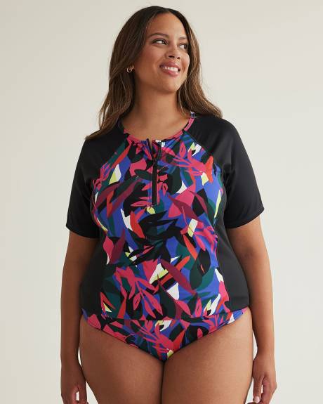 Tropical Short-Sleeve Rash Guard with Half-Zip