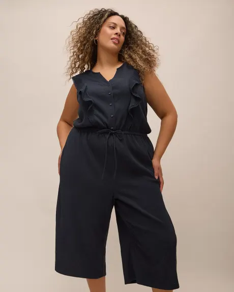 Knit Cropped Leg Jumpsuit with Flutter Sleeves