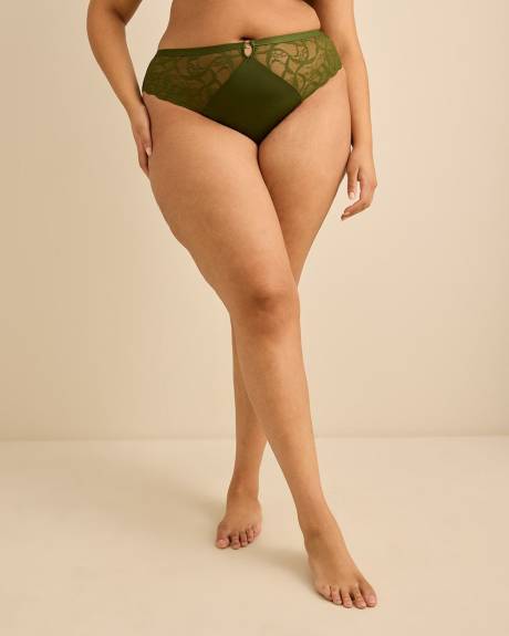 Culotte cheeky en dentelle verte avec devant en microfibre - D&eacute;esse Collection