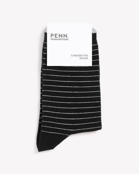 Black Scalloped-Edge Crew Socks with Metallic Stripes