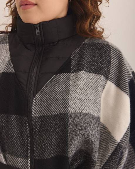 Black Plaid Puffer Neck Belted Cape