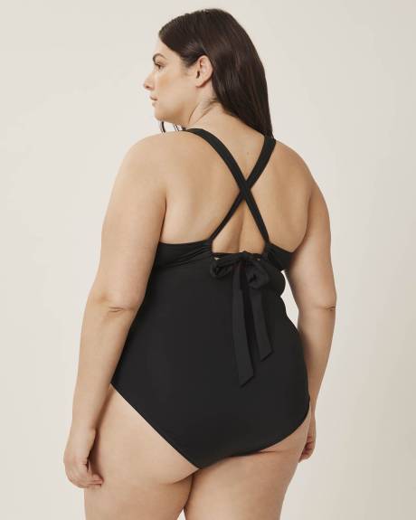 Maillot une-pièce uni avec encolure en V