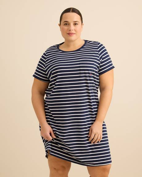 Striped Short-Sleeve Sleepshirt with Pocket - ti Voglio