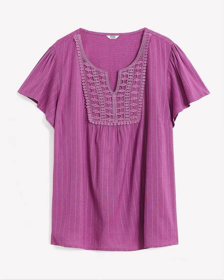 Split-Neck Blouse with Crochet Details