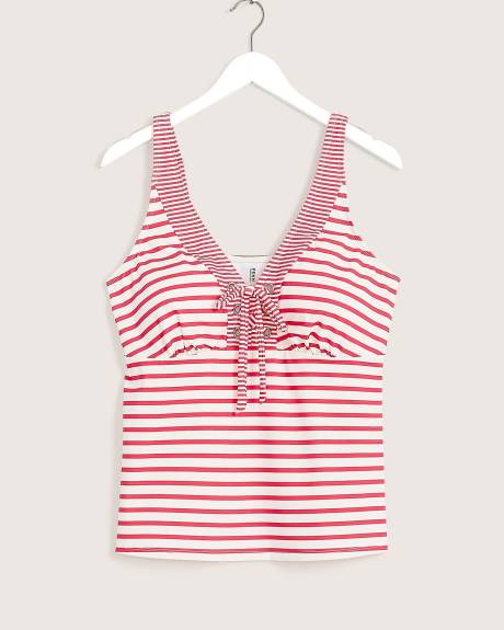 Striped V-Neck Lace-Up Tankini Top