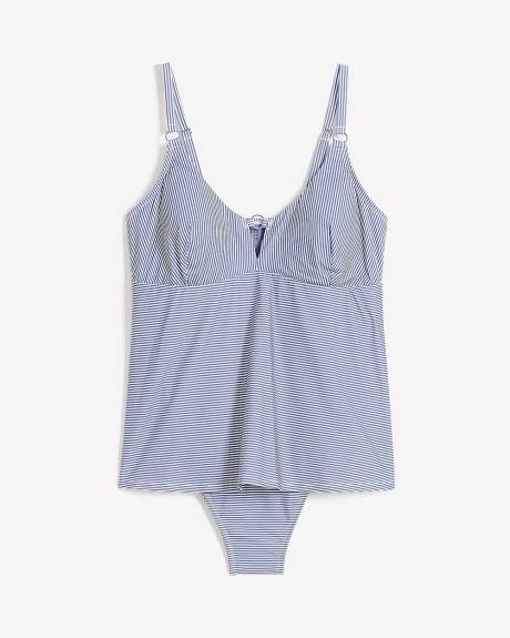 Blue Striped V-Neck Swimdress
