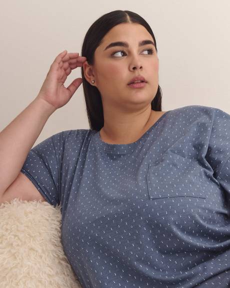 Chemise de nuit en tricot bleu chiné à doubles pois - ti Voglio