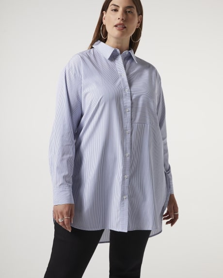 Striped Poplin Shirt with High-Low Hem - Addition Elle