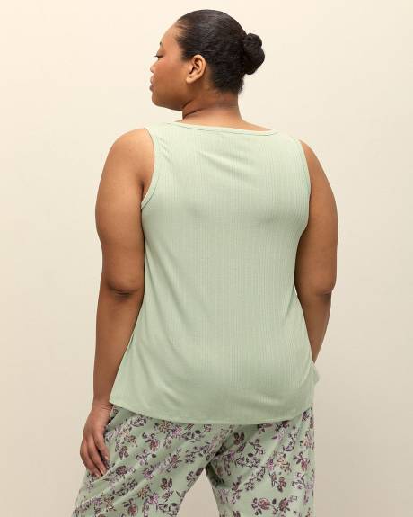 Green Henley-Neck Ribbed Knit Pyjama Tank Top - ti Voglio