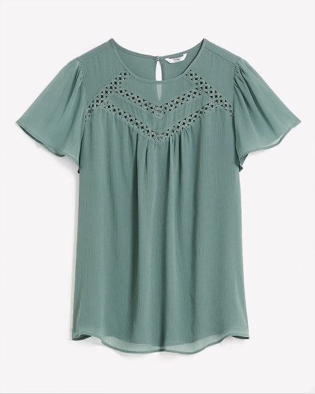 Crew-Neck Blouse with Lace Details